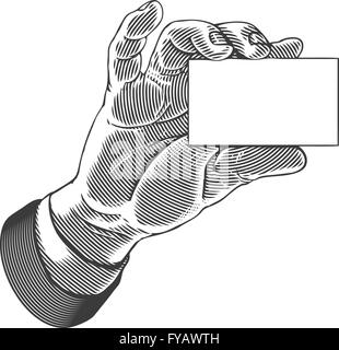 Hand holding a white blank card Stock Vector