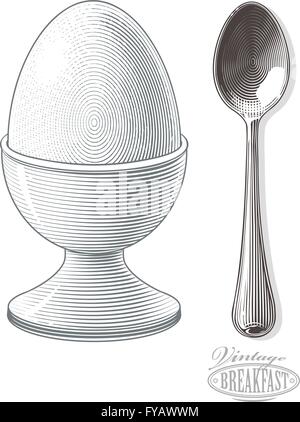 Boiled egg in eggcup with spoon Stock Vector