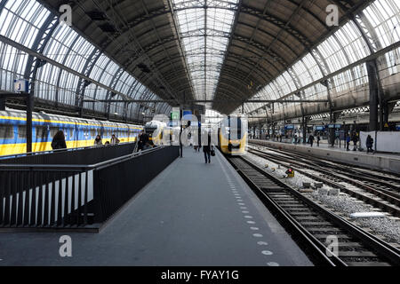 Train station platform in Schiphol airport Amsterdam Holland