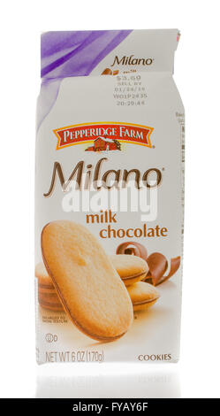 Winneconne, WI - 26 Nov 2015: Bag of Pepperidge Farm Milano milk chocolate cookies. Stock Photo