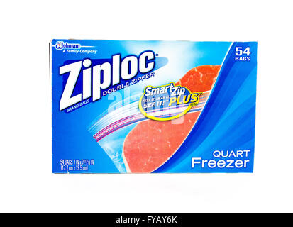 Winneconne, WI - 20 April 2015:  Box of Ziploc quart size bags made for the freezer. Stock Photo