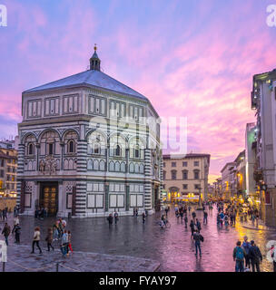 Florence Italy Baptistery in the rain at sunset Stock Photo