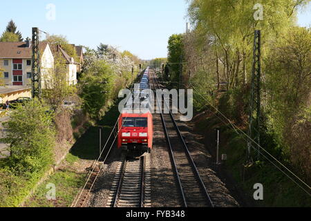 freight train of the DB with cars, in Bonn, Germany Stock Photo