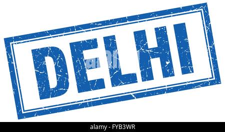 Delhi blue square grunge stamp on white Stock Vector