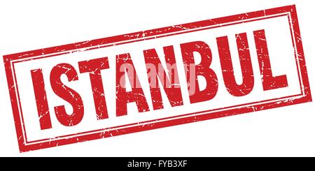 Istanbul red square grunge stamp on white Stock Vector