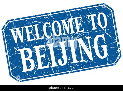 welcome to Beijing blue square grunge stamp Stock Vector