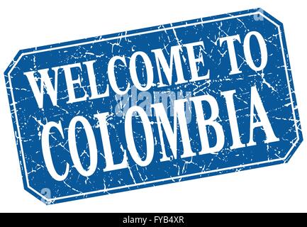Colombia blue square grunge welcome isolated stamp Stock Vector Image ...