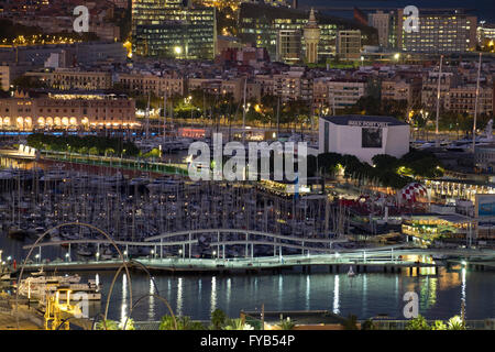 Aerial view of Port Vell harbour, Barcelona, Catalonia, Spain Stock Photo