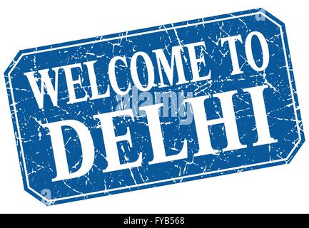 welcome to Delhi blue square grunge stamp Stock Vector