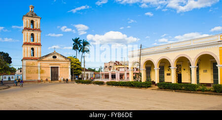 Virgen del Buen Viaje Church and Colonial Houses, Remedios, Santa Clara Province, Cuba Stock Photo