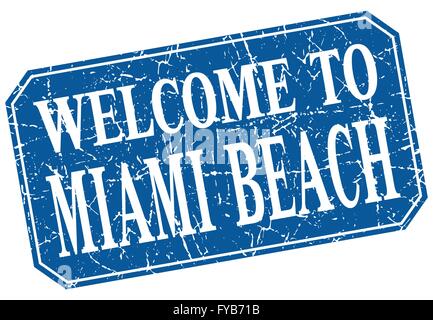 welcome to Miami Beach blue square grunge stamp Stock Vector