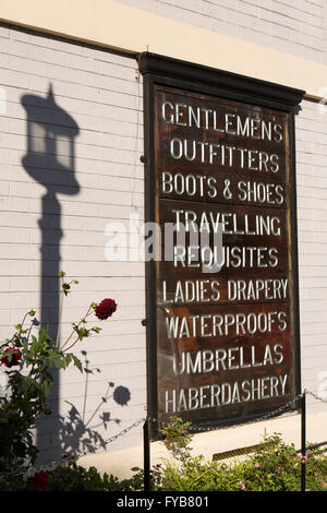 Sri Lanka, Nuwara Eliya, St Andrew’s Road, Cargills Food City shop, old carved wooden sign Stock Photo