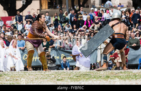 Re-enactors in costume celebrate the 2769th anniversary of the founding of Rome on 21st April 753 B.C. Stock Photo