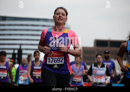 London, UK. 24 April,2016. London Marathon runners running through city of London United Kingdom. Credit:  AH288/Alamy Live News Stock Photo