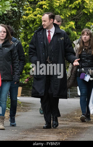 Cardiff, UK. 25th April, 2016. Mark Gatiss who plays Mycroft is spotted on the set of Sherlock.   Credit:  Polly Thomas/Alamy Live News Stock Photo