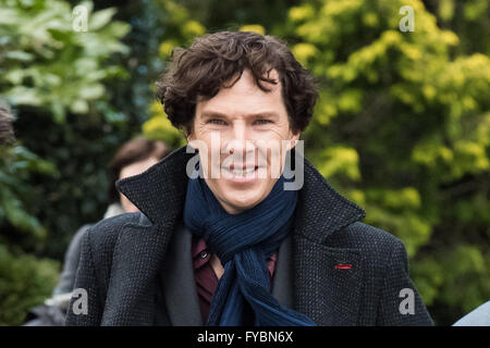 Cardiff, UK. 25th April, 2016. Benedict Cumberbatch is spotted on the set of Sherlock.   Credit:  Polly Thomas/Alamy Live News Stock Photo