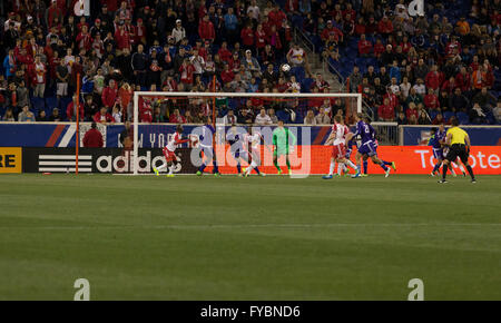 Harrison, New York, USA. 24th April, 2016. Red Bulls players attack on Red Bulls arena during game against Orlando City SC, Red Bulls won with score 3-2 Credit:  lev radin/Alamy Live News Stock Photo