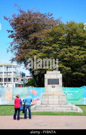 Empty plinth to Captain Robert Falcon Scott statue after earthquake, Worcester Street, Christchurch, Canterbury, New Zealand Stock Photo