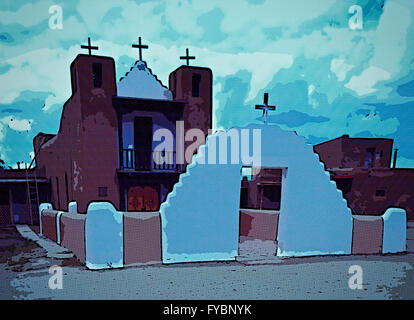 Church in Taos New Mexico . Native American Architecture. Digitally altered. Stock Photo