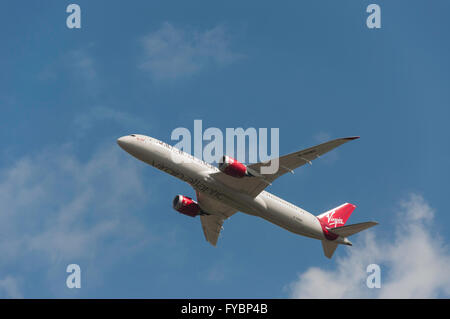 Virgin Atlantic Boeing 787 Dreamliner aircraft taking off from Heathrow Airport, Greater London, England, United Kingdom Stock Photo