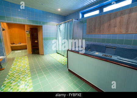 Sauna interior with jacuzzi Stock Photo