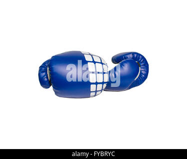 Pair of blue leather boxing gloves isolated on white Stock Photo