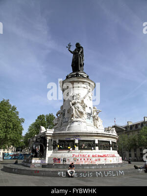 The Place de la République a square in Paris Je suis Charlie.Je suis muslim. Stock Photo