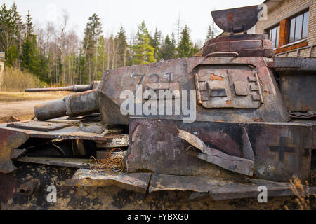 Destroyed german old tanks of ww2 time period Stock Photo