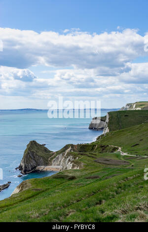 View out to sea from above St Oswalds Bay over Man O'War Beach and Swyre Head, on the Dorset Coast, UK Stock Photo