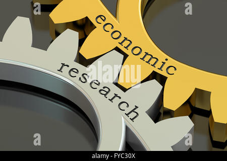 Economic Research concept on the gearwheels, 3D rendering Stock Photo