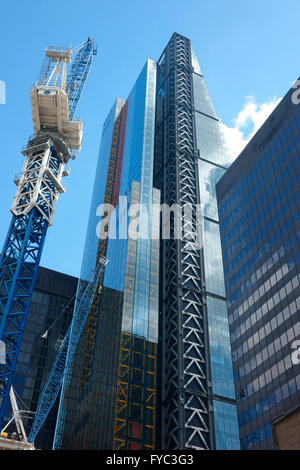 City of London view from Threadneedle Street of construction work for the Pinnacle Tower in Bishopsgate London, England, UK Stock Photo