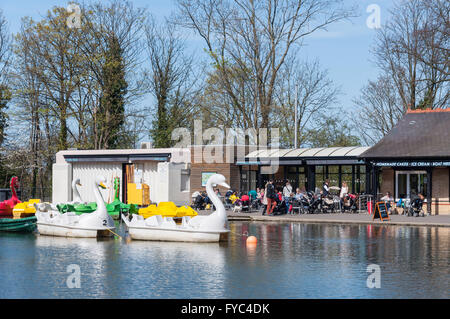 Boating Lake & Lakeside Cafe at Alexandra Palace, London Borough of Haringey, Greater London, England, United Kingdom Stock Photo