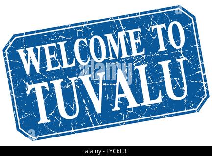 welcome to Tuvalu blue square grunge stamp Stock Vector