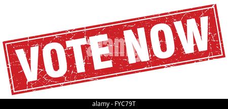 vote now red square grunge stamp on white Stock Vector