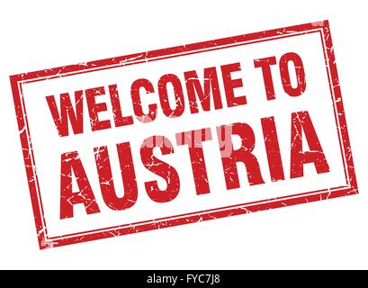 Austria red square grunge welcome isolated stamp Stock Vector