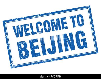 Beijing blue square grunge welcome isolated stamp Stock Vector