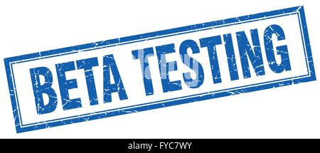 beta testing blue square grunge stamp on white Stock Vector