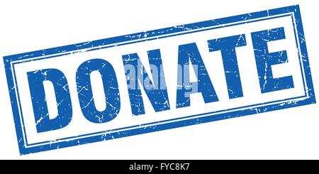 donate blue square grunge stamp on white Stock Vector