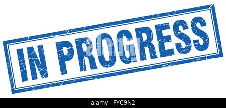 in progress blue square grunge stamp on white Stock Vector