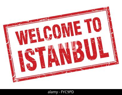 Istanbul red square grunge welcome isolated stamp Stock Vector