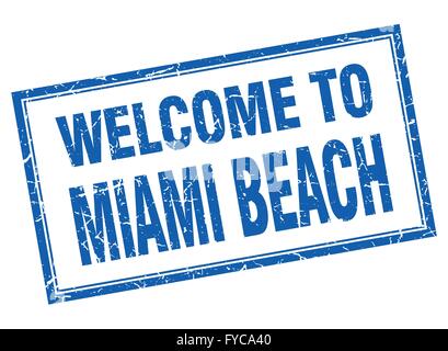 Miami Beach blue square grunge welcome isolated stamp Stock Vector