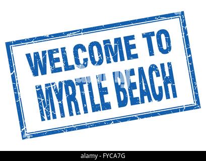 Myrtle Beach blue square grunge welcome isolated stamp Stock Vector