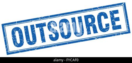 outsource blue square grunge stamp on white Stock Vector