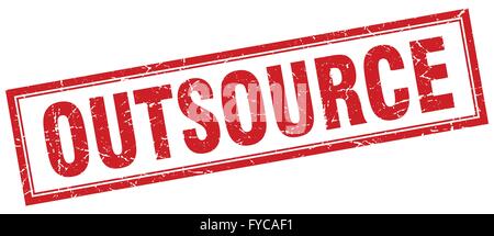 outsource red square grunge stamp on white Stock Vector
