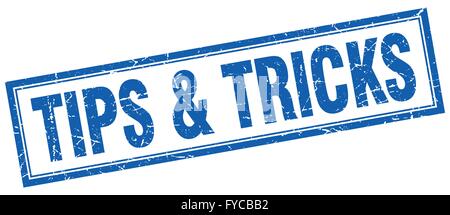tips & tricks blue square grunge stamp on white Stock Vector