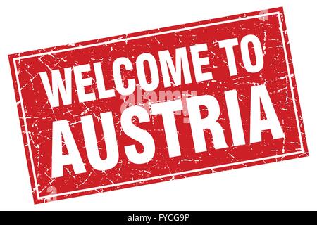 Austria red square grunge welcome to stamp Stock Vector