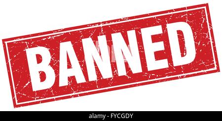 banned red square grunge stamp on white Stock Vector