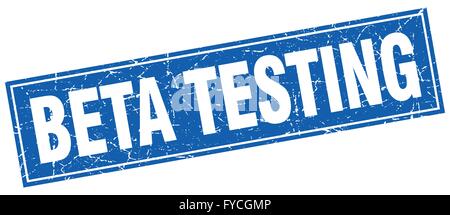 beta testing blue square grunge stamp on white Stock Vector