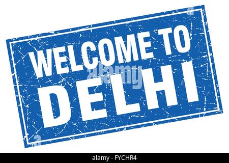 Delhi blue square grunge welcome to stamp Stock Vector