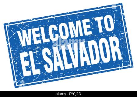 El Salvador blue square grunge welcome to stamp Stock Vector